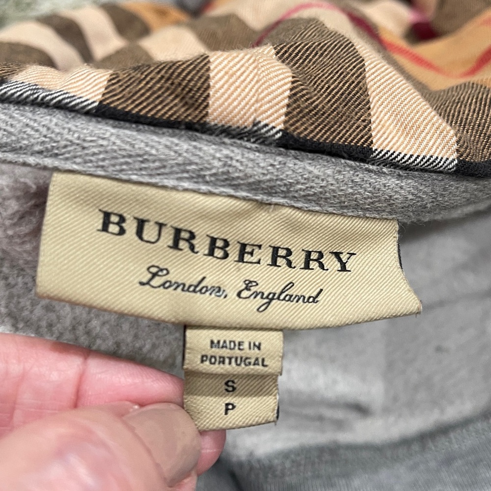Burberry Nova Check Hooded Zip Hoodie Gray | Small Petite | Equestrian Logo - Picture 9 of 10